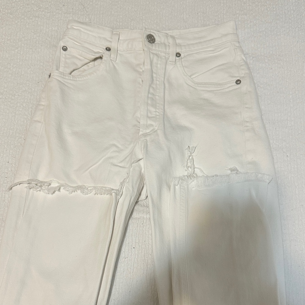 Agolde white cropped straight leg jeans